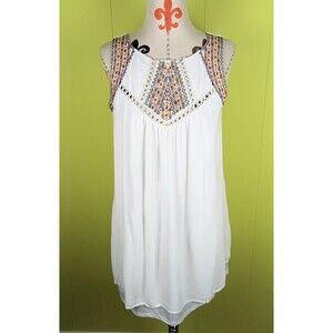 Sequin Hearts Women's M Boho Mini Tank Dress Embroidered Sleeveless Lined READ